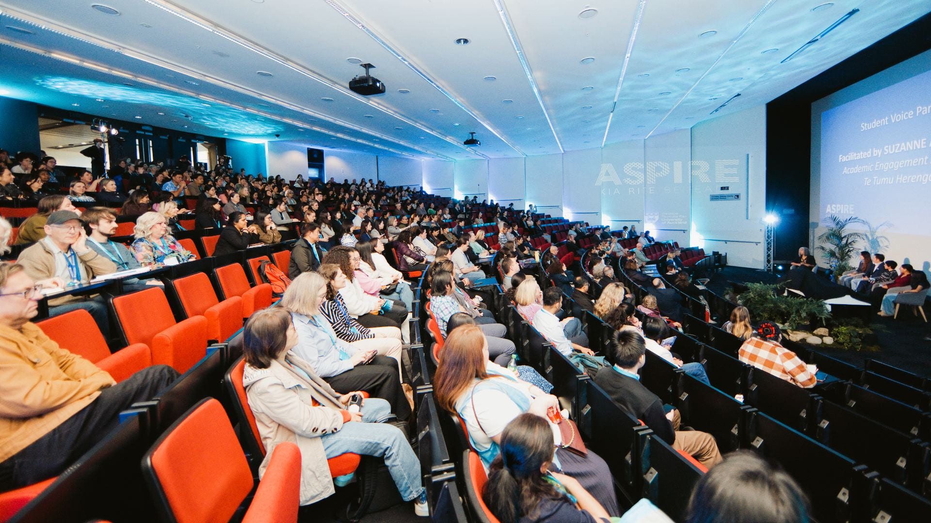 An audience in a lecture theatre watching the student voice panel at ASPIRE 2026